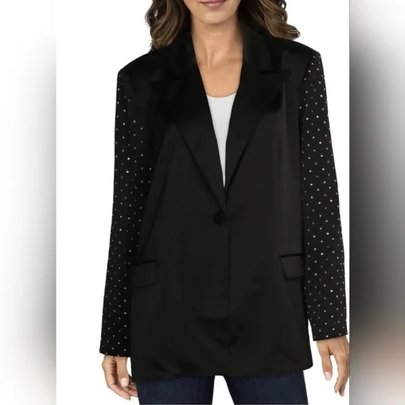 NWT Danielle Bernstein x Macy's Studded Sleeve Black Tuxedo Blazer Jacket Small - Picture 2 of 16